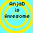 Four identical pixelated icons arranged in a , each displaying "AnjaD is Awesome" text over yellow concentric circles on light blue background
