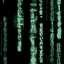 A 64x64 pixel animated icon featuring green alphanumeric characters falling vertically against a black background, resembling the Matrix digital rain effect.