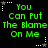 Green pixelated text on black background with white star-shaped corner markers, repeating 'You Can Put The Blame On Me' in two across six identical