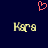 A dark blue background features a red pixelated heart above two identical yellow pixelated text strings reading 'Kara'.