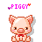 A 4x3 contact sheet of pixel art pig icons with varying expressions, each labeled "PIGGY" in pink text above the icon.