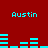 Red background with cyan text 'Austin' and cyan bar graphs in pixelated style.