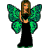 A 48x48 pixel animated buddy icon featuring a fairy-like character with green wings and black dress, shown in two sequential frames of an animation cycle against a gray background.