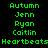 Green pixelated text on black background with orange highlight bars over specific names, arranged in a pattern with repeated names and a heartbeats banner