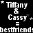 Black background with white text and stars; 'Tiffany & Cassy' and 'bestfriend' repeated in a pattern with star positions changing across frames