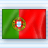 Static pixelated image of a flag with vertical green and red sections, featuring a central circular emblem with blue-white-red colors and yellow-green border.