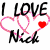 Animated icon featuring 'I LOVE Nick' text with heart outlines, red and pink hearts, black and pink color variations across frames.