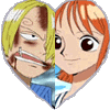 Heart-shaped icon split into four anime character portraits with distinct hair colors and expressions, set against a gray background.