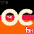 Pixelated icon with large white 'OC' letters, red 'THE' text inside circles, orange background, and 'fan' text below.