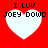 Four identical pixelated heart icons on red background with text "I LUV JOEY DOWD" above each heart.