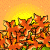 Animated contact sheet of a green cartoon bird character with changing expressions and repeated text, set against an autumn leaf background on orange gradient.