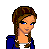 Pixelated character icon with brown braided hair, blue jacket, white shirt, and blue jeans; includes full-body view, torso close-up, legs detail, head shot, red lips graphic, and text 'Amber *C*' in blue.