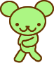 Two green cartoon mouse figures with brown outlines stand side-by-side against a gray background, each in distinct walking poses.