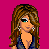 Pixel art contact sheet showing multiple frames of a woman in a blue dress with text overlays on pink background