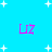 Cyan background with white plus signs scattered across; four instances of pink 'UZ' text in pixelated font positioned at corners and center points.