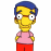 Animated contact sheet of a cartoon character with blue hair and yellow skin, surrounded by pixelated text phrases on a bright yellow background.