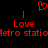 Red pixelated text and symbols on black background: two vertical lines, 'Love' above each line, a heart symbol at the top center, and repeating 'metro static' text below.