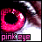 repeated pink-eyed anime-style eyes with "pink eye" text below each, featuring animated pixel changes in the lower-right corner