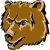 Pixelated brown bear head with black and beige facial features, cropped to a square shape with irregular edges.