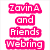 Four vertical text blocks display 'Zavin A and Friends Webring' in distinct colors: pink, purple, blue, and gray, with pixelated edges on a white background.