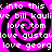 A static image with four identical pink and black spiral patterns arranged in a , overlaid with repeated white text phrases