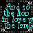 Cyan text reading "And so the fool in love with the lamb" arranged in a pattern on black background, surrounded by white dotted lines and star shapes
