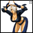 A pixelated anime-style character with silver hair and a blue-and-gold outfit holding up a dark blue jacket, next to text reading "Anime IM" on black background.