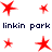 Red star-shaped icons in various sizes and positions with 'linkin park' text below each , displayed on a white background