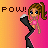Pixel art of a girl with brown pigtails, blue eyes, and a pink top holding a black boot, with "POW!" text on a gradient background.