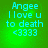 Green background with cyan text reading 'Angee I love u to death <3333' in four identical arranged in a