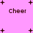 Pink background with dark brown text reading 'Cheer' and scattered plus signs in various sizes.
