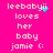 Pixelated text on bright pink background with cyan particle effects near 'leebabyii' text.