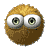A spherical brown fuzzy object with two large white eyes showing green pupils, displayed in a of 13 variations where eye size and pupil position change across frames