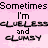 A 5x5 contact sheet of animated frames showing a pink background with repeated text "Sometimes I'm clueless and clumsy" transitioning to "But I have friends that love me" in rainbow-colored letters, with small heart icons appearing near the top-left corners of each frame.