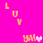 Pixelated pink background with scattered yellow 'LUV' text and four instances of 'ya!' paired with a white heart symbol.