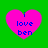 Four identical pink heart-shaped icons with blue text "i love ben" on a green background, arranged in a