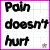 A 2x2 contact sheet of four animated frames showing pixelated text on a grid background with pink borders and small star icons, each frame containing different words from the phrase "Pain doesn't hurt when it's all you've ever felt".