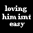 Pixelated text 'loving him isn't easy' in white and pink on black background with dotted heart outlines, some frames showing color variations.