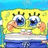 Pixelated image of a yellow cartoon character with large blue eyes and orange cheeks, wearing blue pants, with text on blue backgrounds.