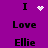 Purple background with black text and pixelated white symbols; two static frames show 'I Love Ellie' with heart or starburst icons above the first 'I'.