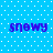 Blue background with white dots and four instances of the word 'snowy' in purple pixelated text arranged in a