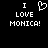 Black background with white pixelated text reading "I LOVE MONICA!" and a pixelated heart symbol replacing the word "LOVE" in the left view.