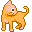 Pixelated orange cat with white eyes and pink accents in various poses on gray background.