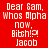 Red background with white pixelated text reading 'Dear Sam, Whos Alpha now, Bitch!?' and 'Jacob' in three