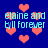 Blue background with repeating light blue text 'elaine and tyll forever' and floating red pixelated hearts.