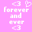 Pixelated white text and symbols on a solid pink background, with 'forever and ever' repeated in two
