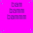 A bright pink background with scattered cyan dots and repeated dark purple text reading "bam bamm bammm" in a pattern