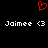 Red pixelated heart symbol above two identical white text strings reading "Jaimee <3" on a black background.