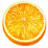 A 48x48 pixel animated contact sheet showing a sliced orange fruit icon with repeated text "oranges" across multiple frames, arranged in a 3x3 grid layout with visible transparency background.