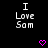 Pixelated text "I Love Sam" with pink hearts on black background, repeated in pattern